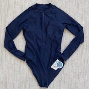 Navy Blue Long Sleeve One Piece Swimsuit Rash Guard - Meduim